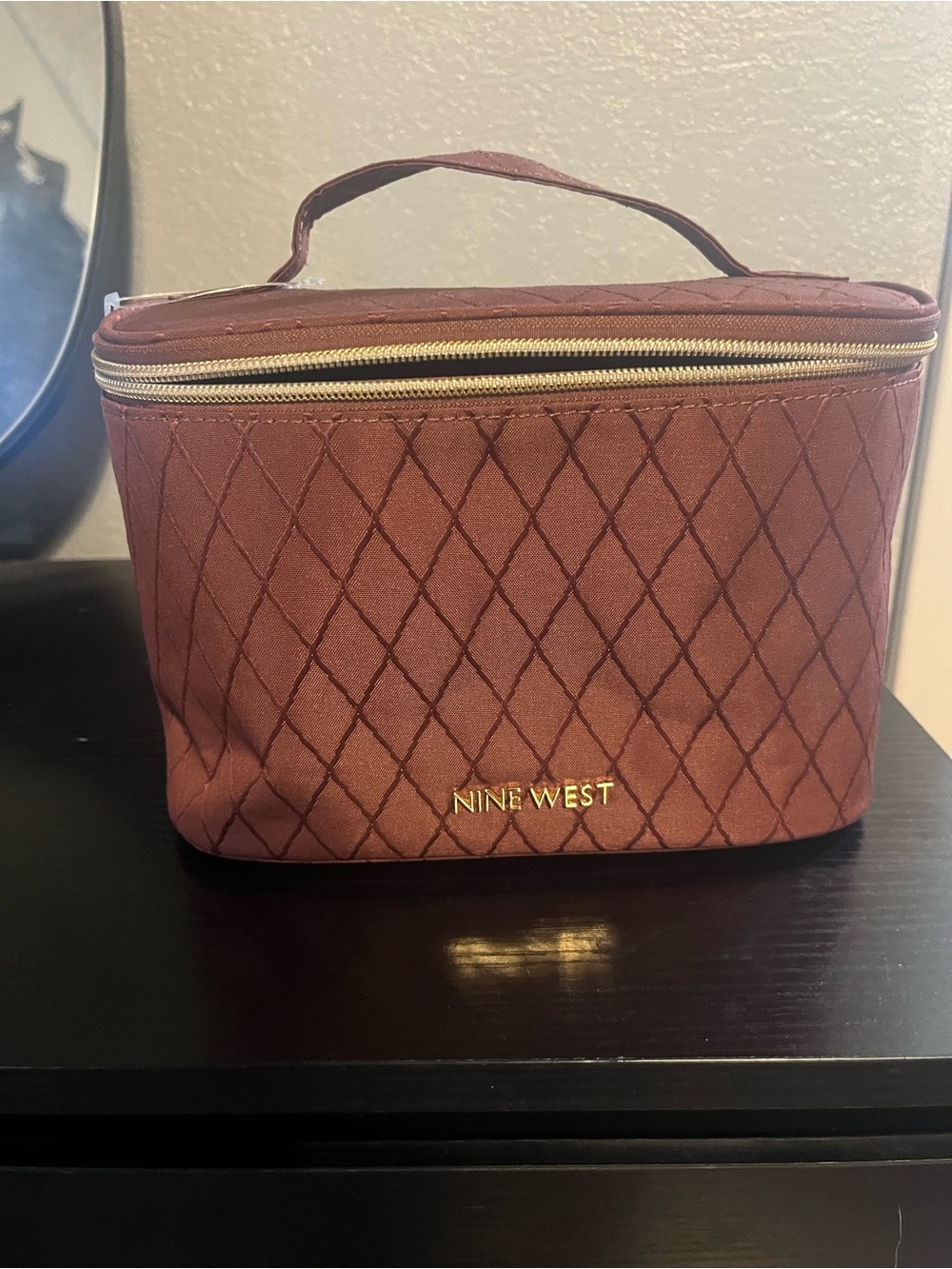 Nine West Quilted Chocolate Brown Cosmetic Travel Case